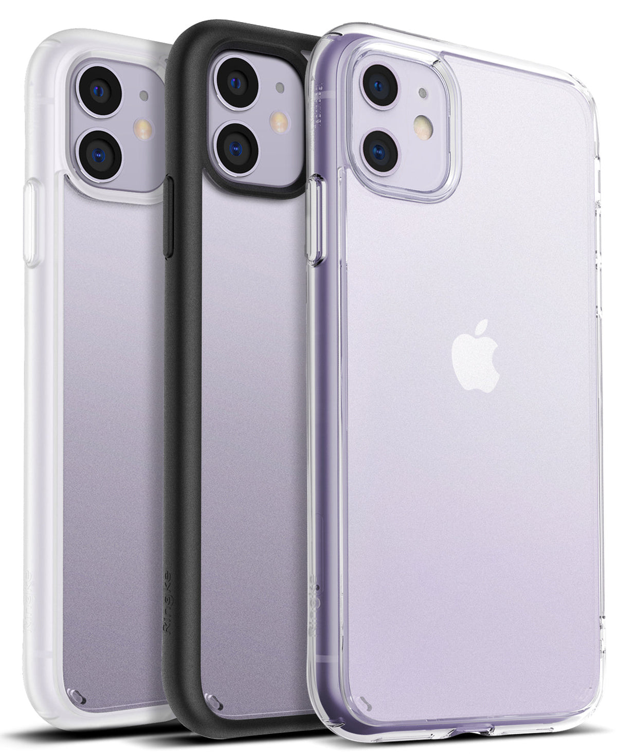 iPhone 11 Case | Fusion Matte - Three iPhone 11 phones in clear, black, and matte cases arranged side-by-side.