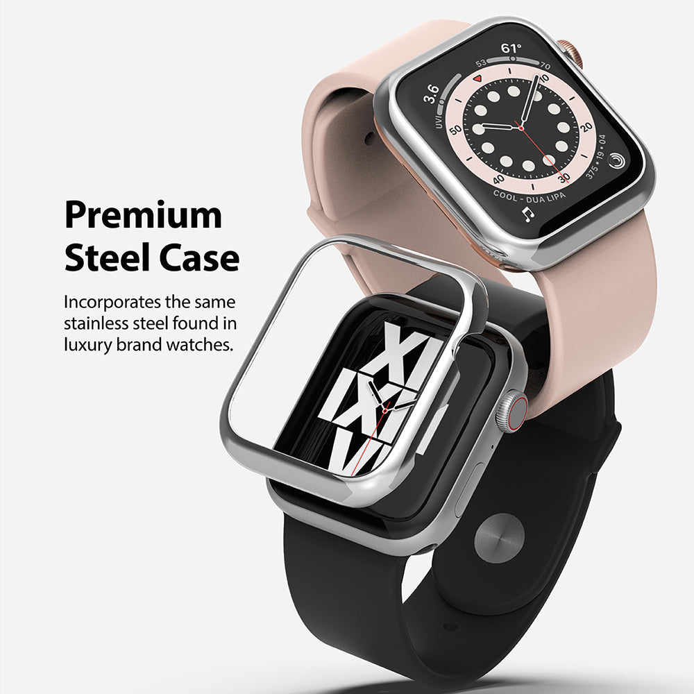 Apple Watch Series 6 / 5 / 4 / SE (40mm) | Bezel Styling - Two Apple Watches with stainless steel bezel covers.