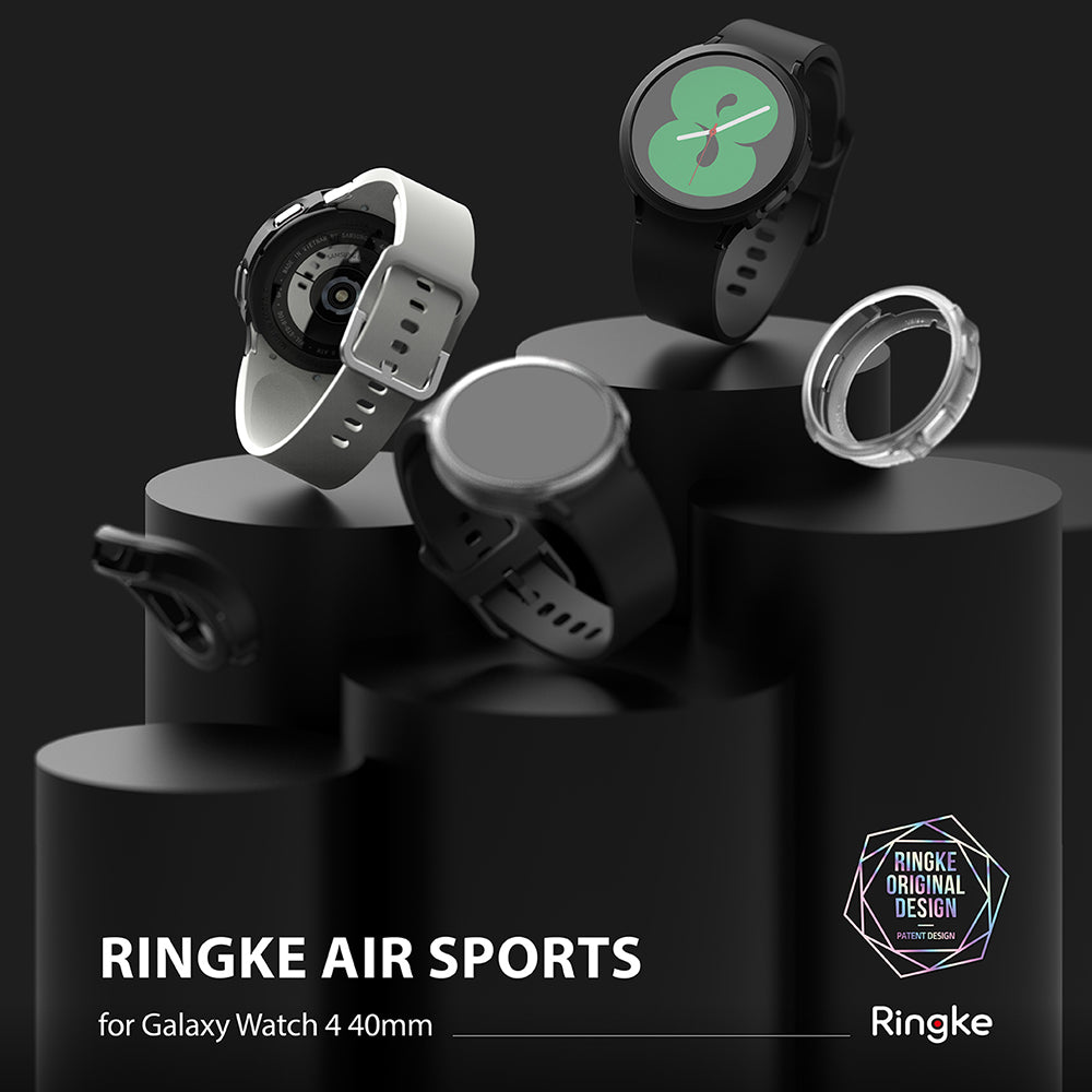 Galaxy Watch 4 (40mm) Case | Air Sports - Galaxy Watch 4 units and protective cases displayed on black pedestals.