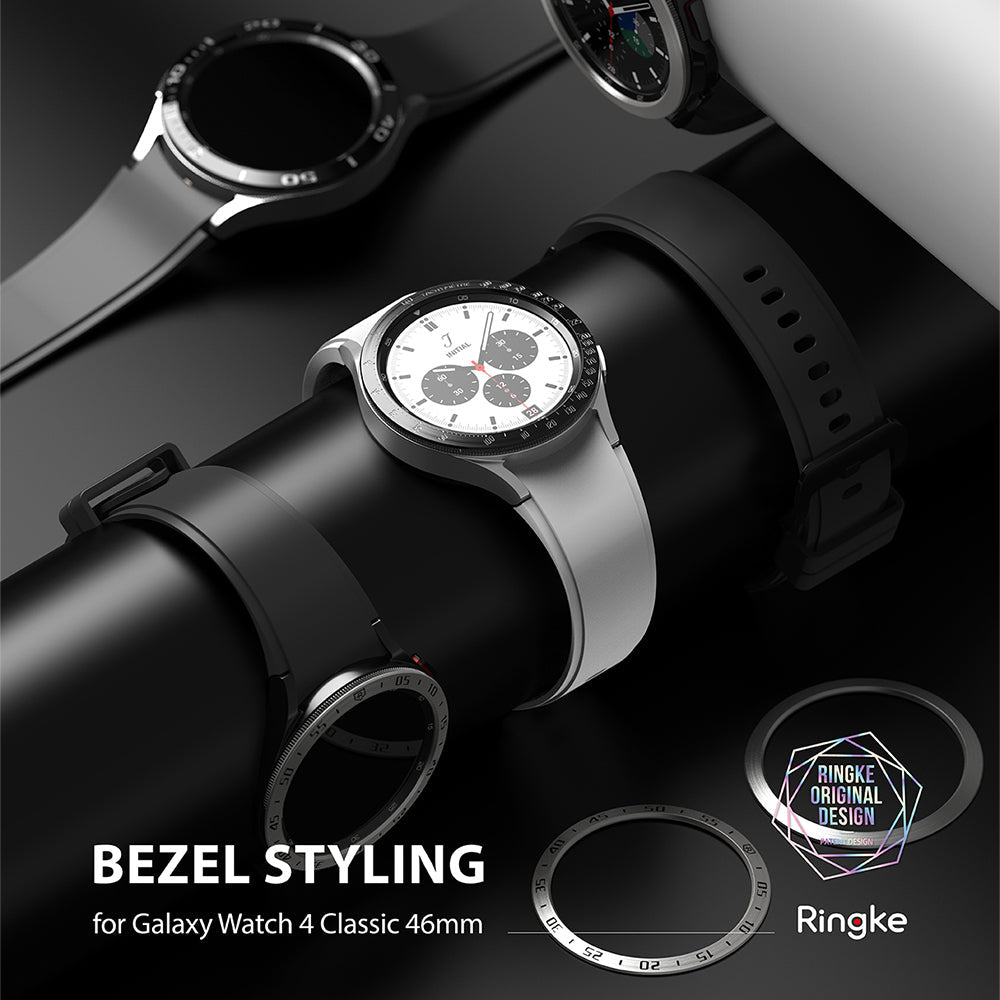 Galaxy Watch 4 Classic 46mm | Bezel Styling - Multiple Galaxy Watch 4 Classic units displayed with various metallic bezel covers.