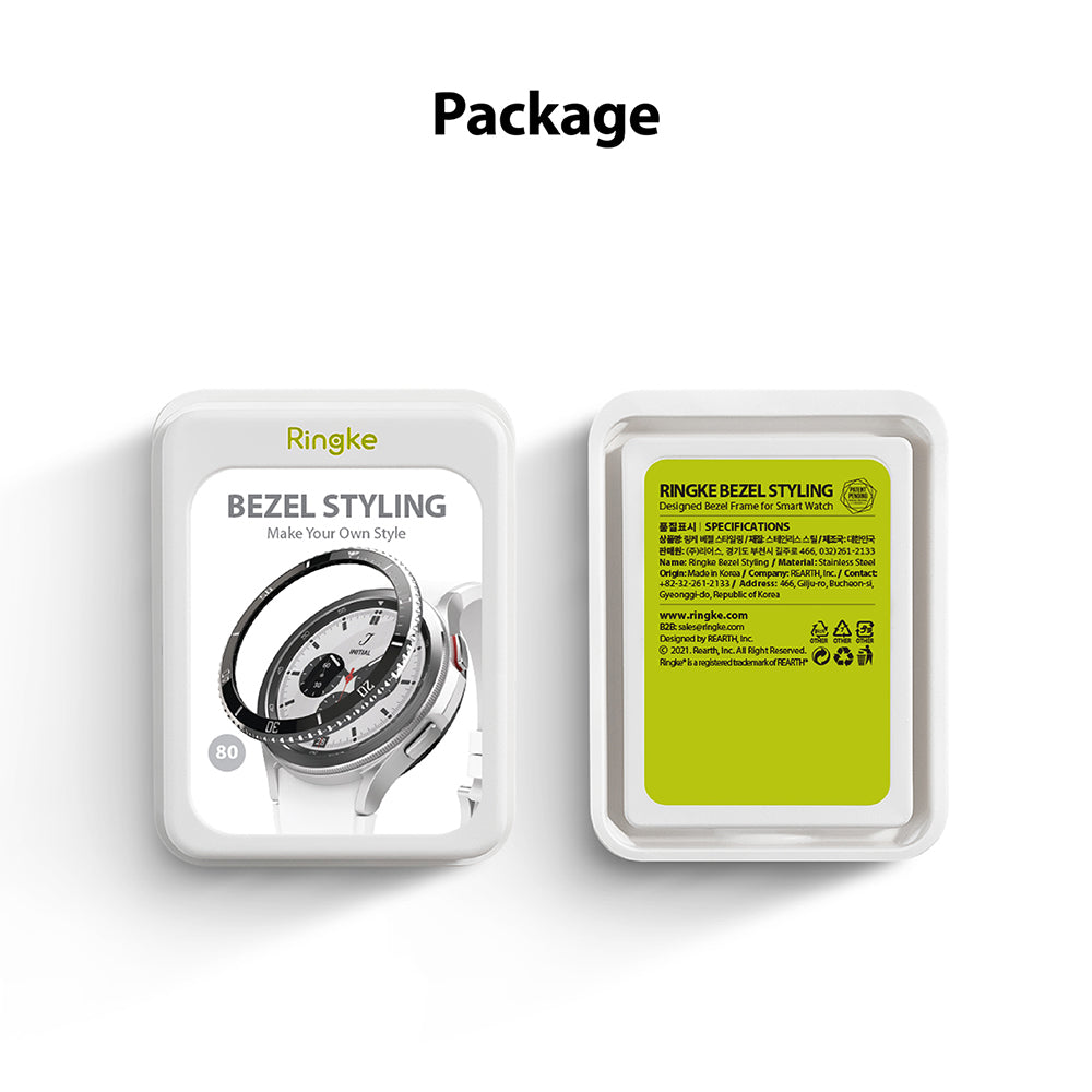 Galaxy Watch 4 Classic 46mm | Bezel Styling - Ringke bezel styling packaging showing a smartwatch accessory.