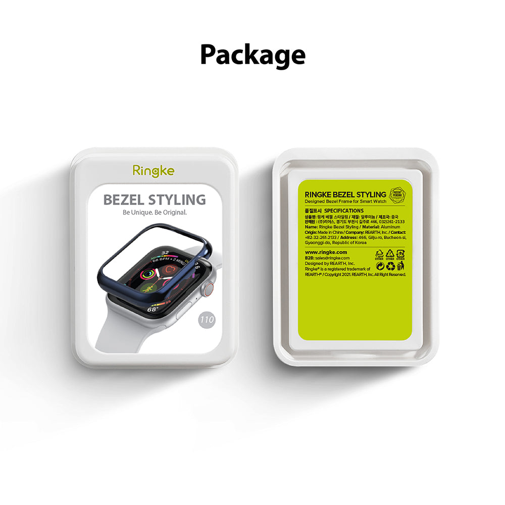 Apple Watch Series 6 / 5 / 4 / SE (44mm) | Bezel Styling - Front and back view of Ringke Bezel Styling product packaging.
