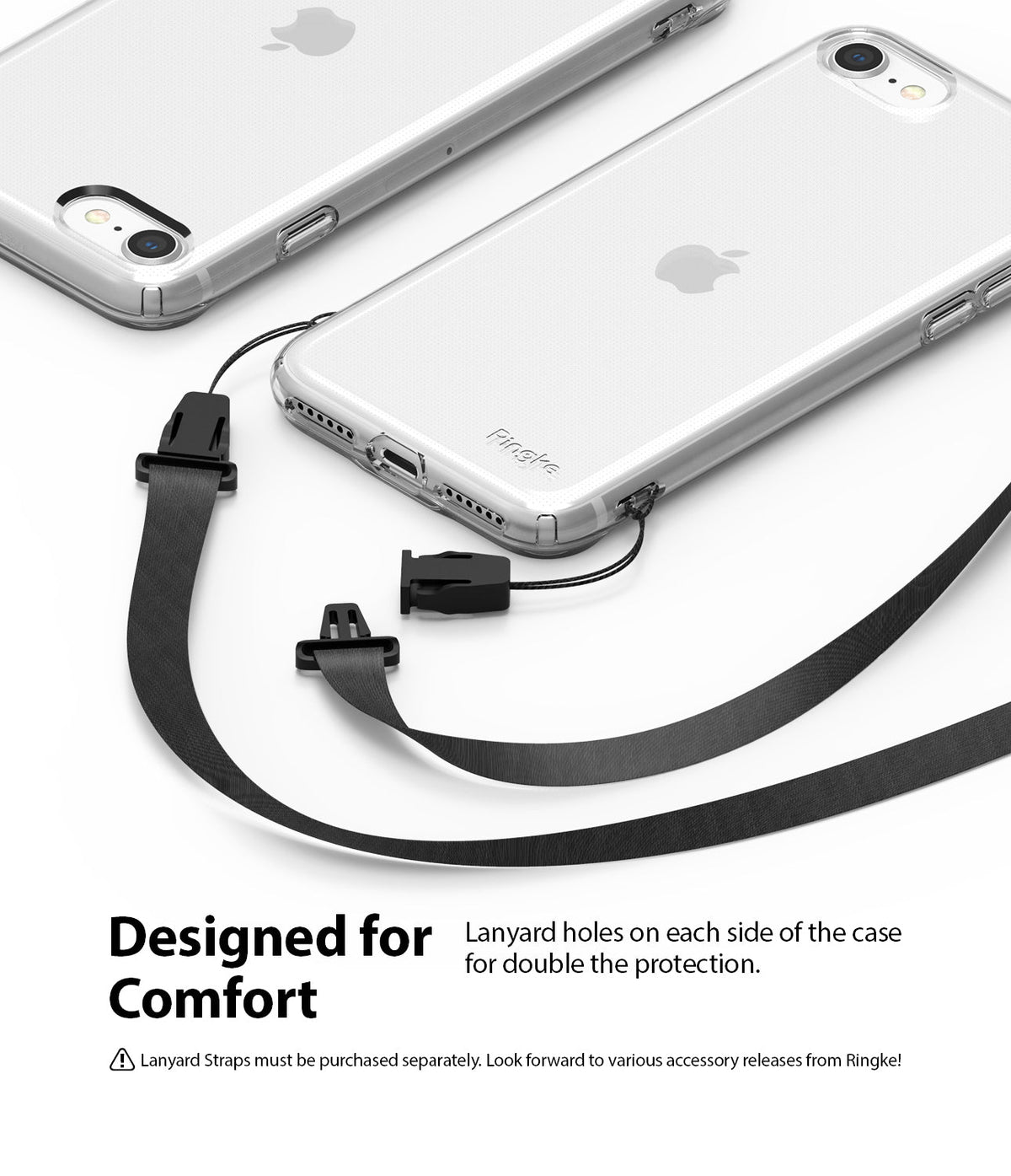 iPhone SE 2022 5G / SE 2020 / 8 Case | Air - Clear phone cases with dual lanyard attachment points and a detachable black strap.