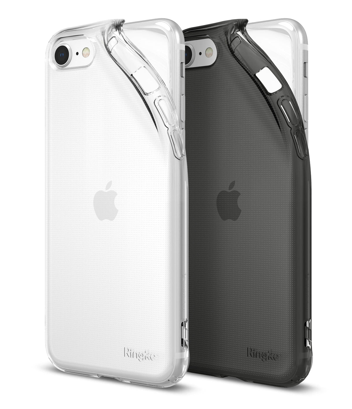 iPhone SE 2022 5G / SE 2020 / 8 Case | Air - Clear and matte black transparent phone cases showing back camera and logo.