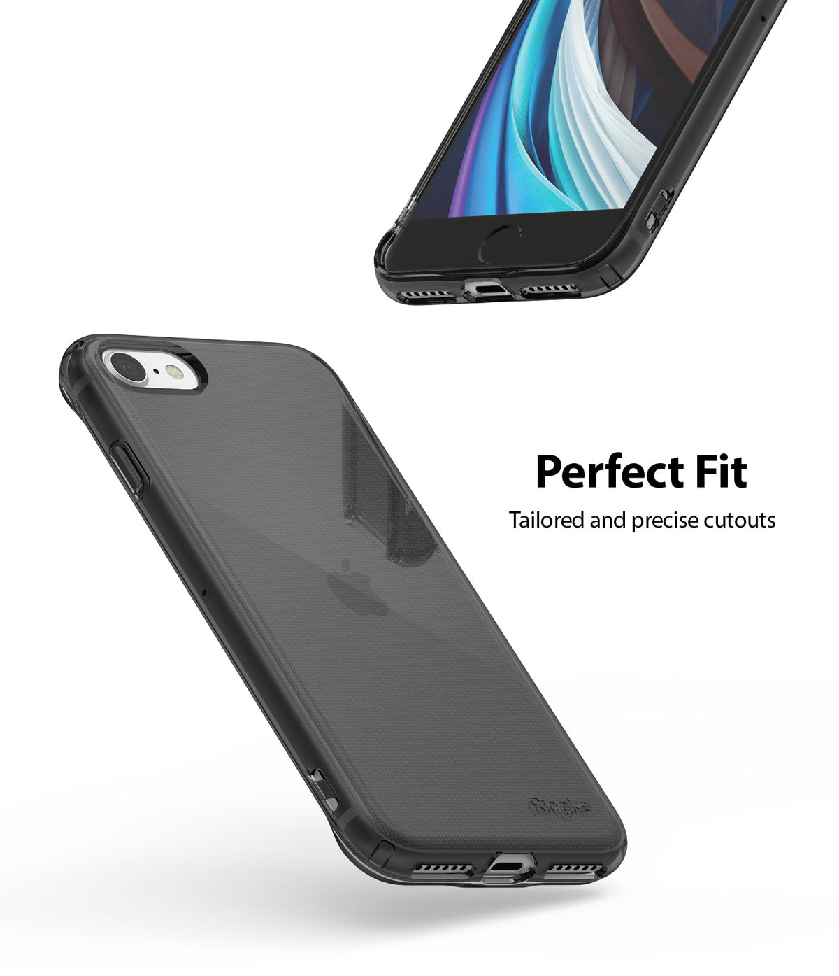 iPhone SE 2022 5G / SE 2020 / 8 Case | Air - Clear protective phone case shown from back and bottom angles on an iPhone.