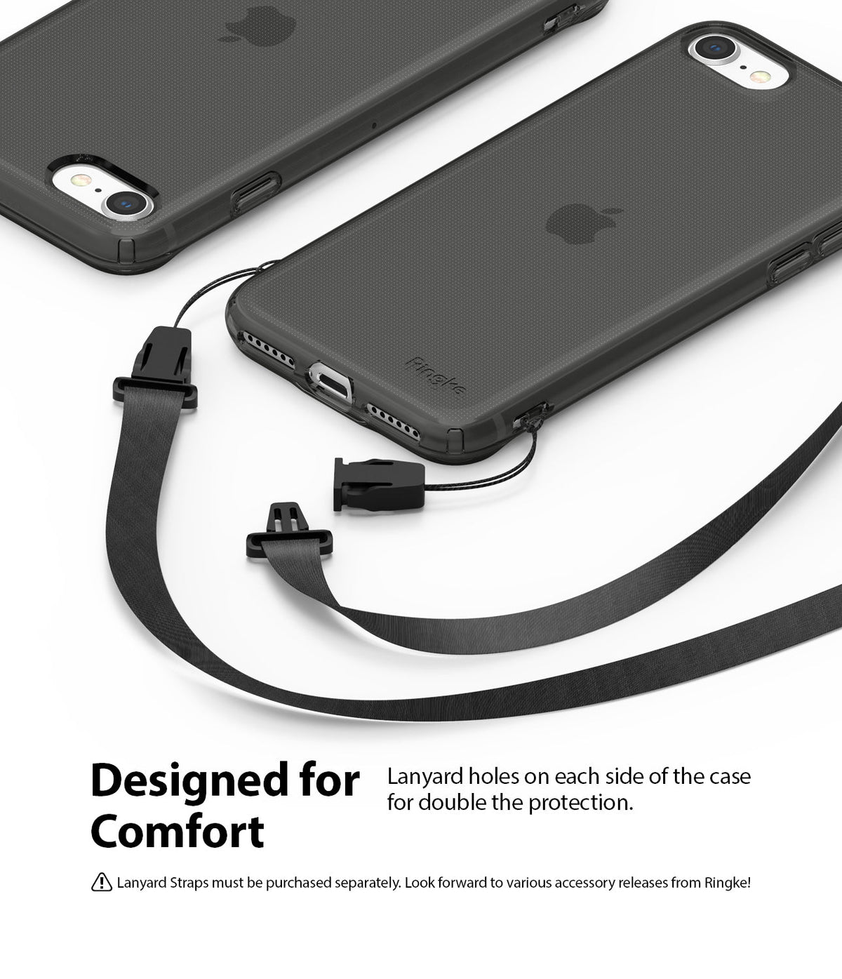 iPhone SE 2022 5G / SE 2020 / 8 Case | Air - Black phone case with dual lanyard holes and a detachable strap.