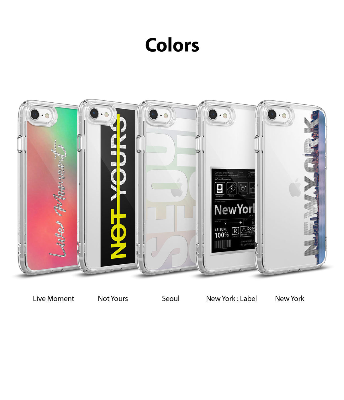 iPhone SE 2022 5G / SE 2020 Case | Fusion Design - Five clear iPhone SE cases with distinct graphic designs lined up.