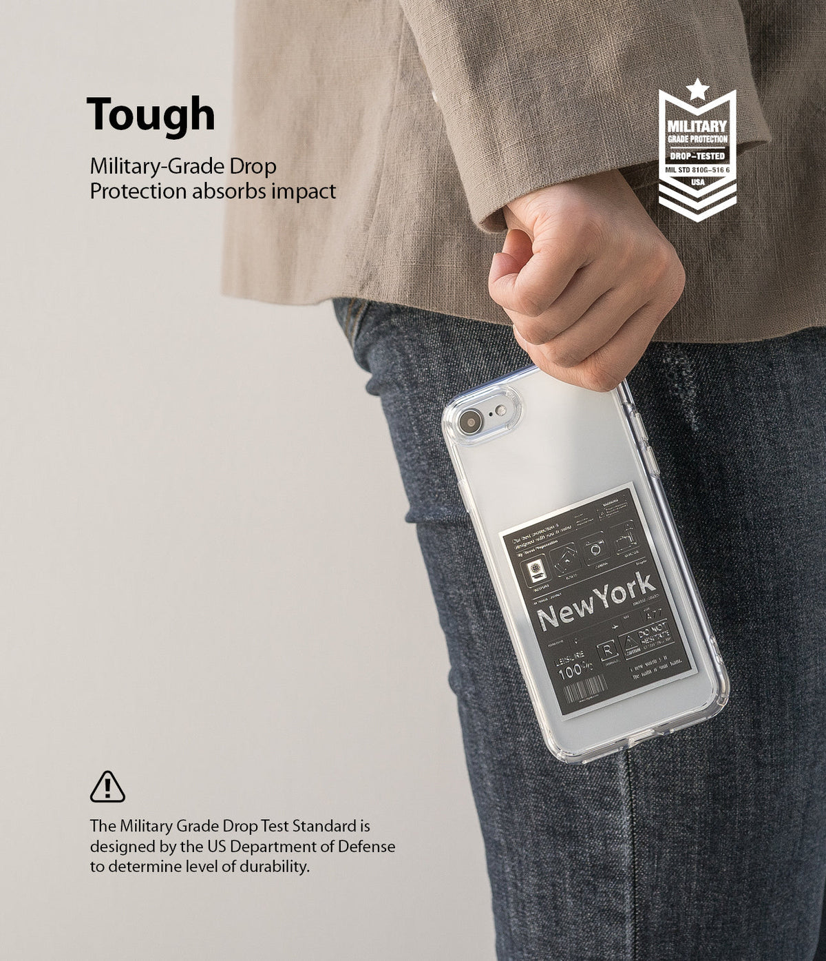 iPhone SE 2022 5G / SE 2020 Case | Fusion Design - Person holding a clear phone case with a New York graphic design.