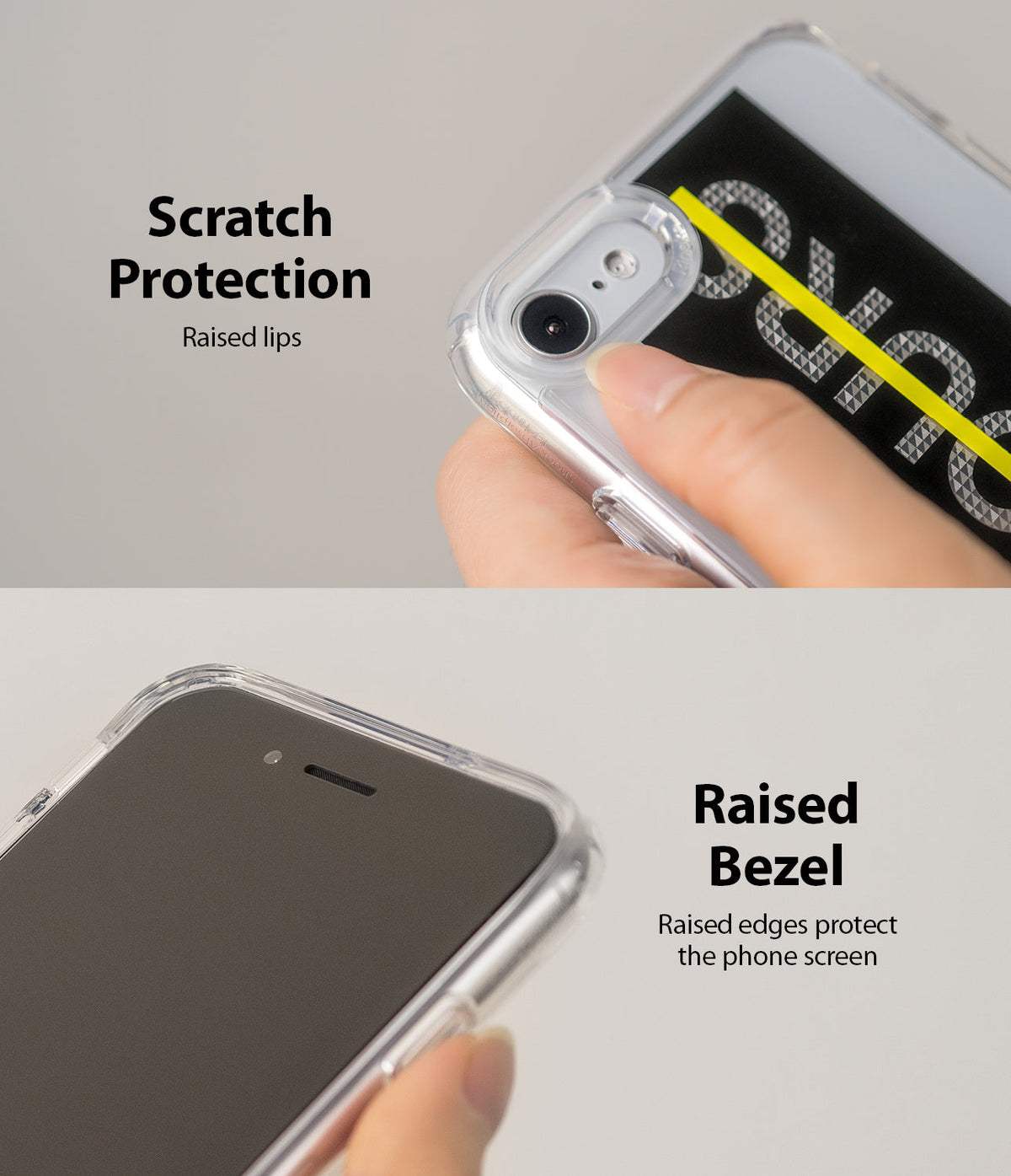 iPhone SE 2022 5G / SE 2020 Case | Fusion Design - Clear phone case showing raised camera lips and screen bezels.