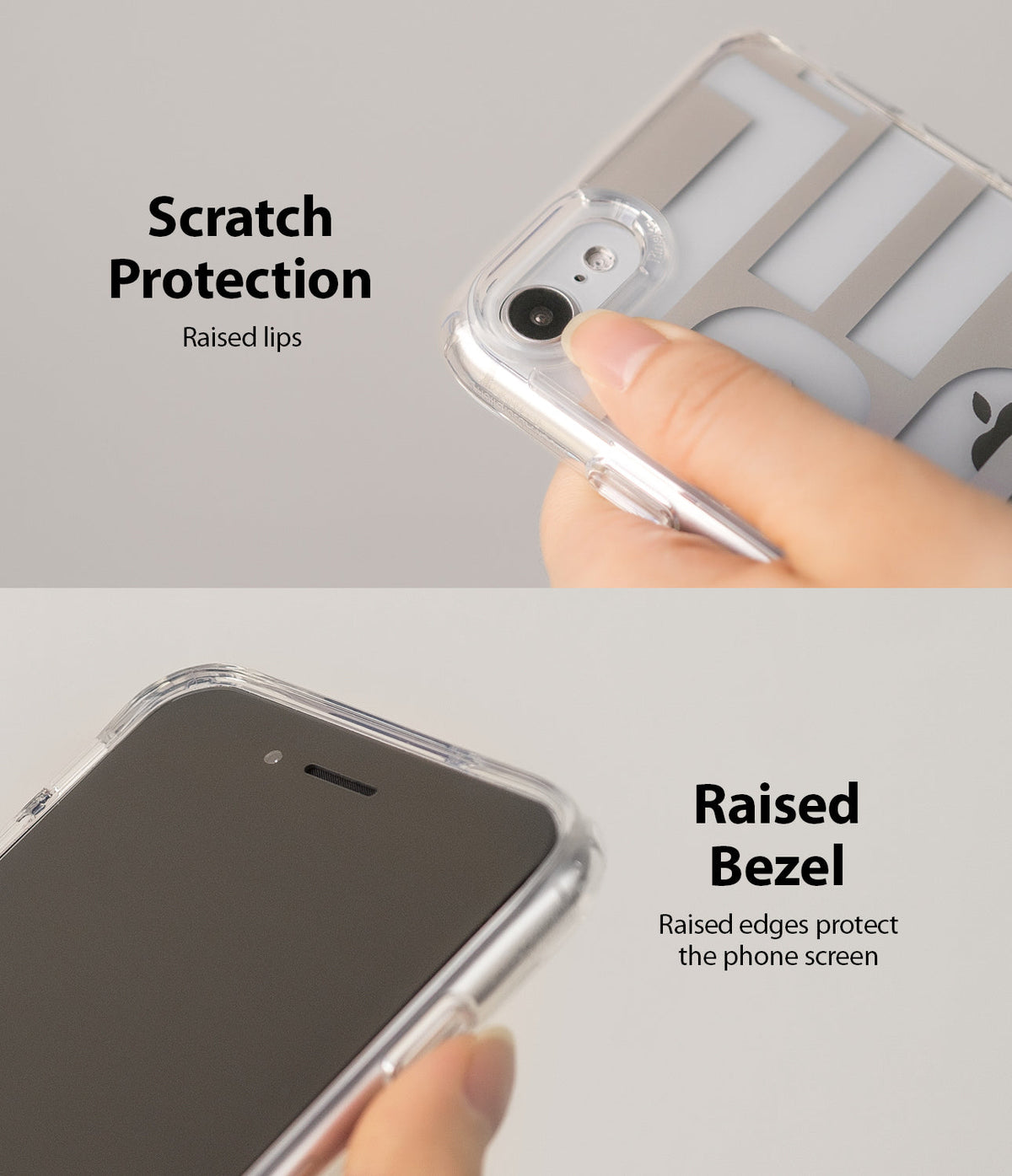 iPhone SE 2022 5G / SE 2020 Case | Fusion Design - Clear phone case showing raised camera lips and screen bezels.