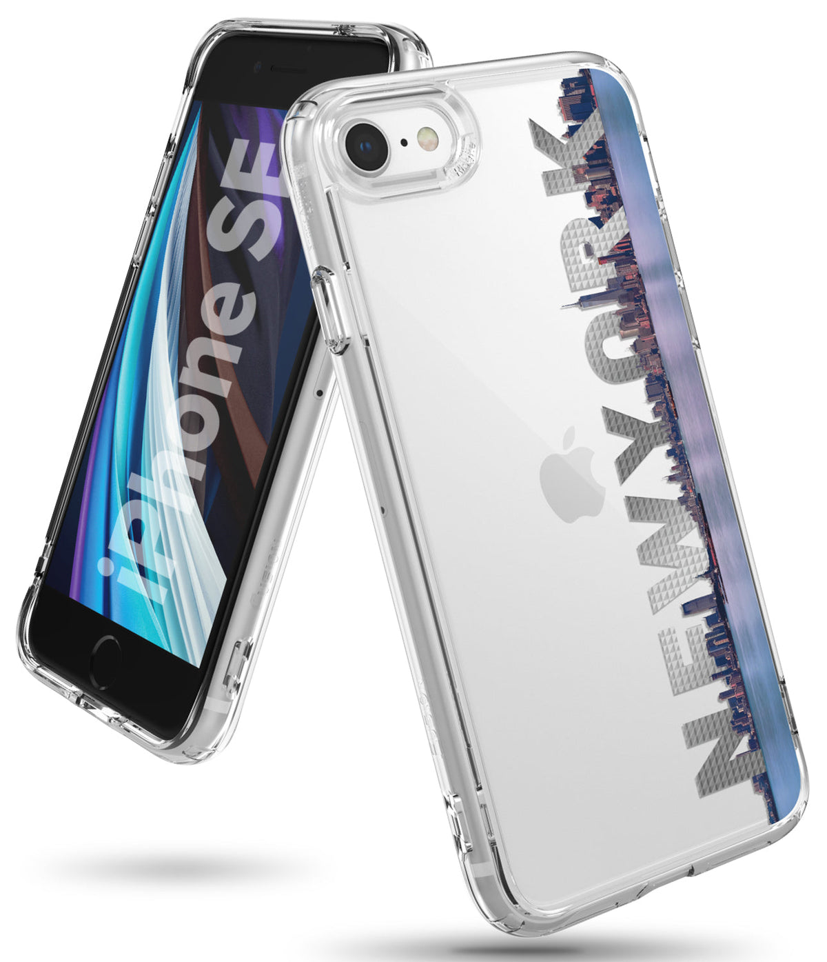iPhone SE 2022 5G / SE 2020 Case | Fusion Design - Clear phone case with New York skyline graphic on an iPhone SE.