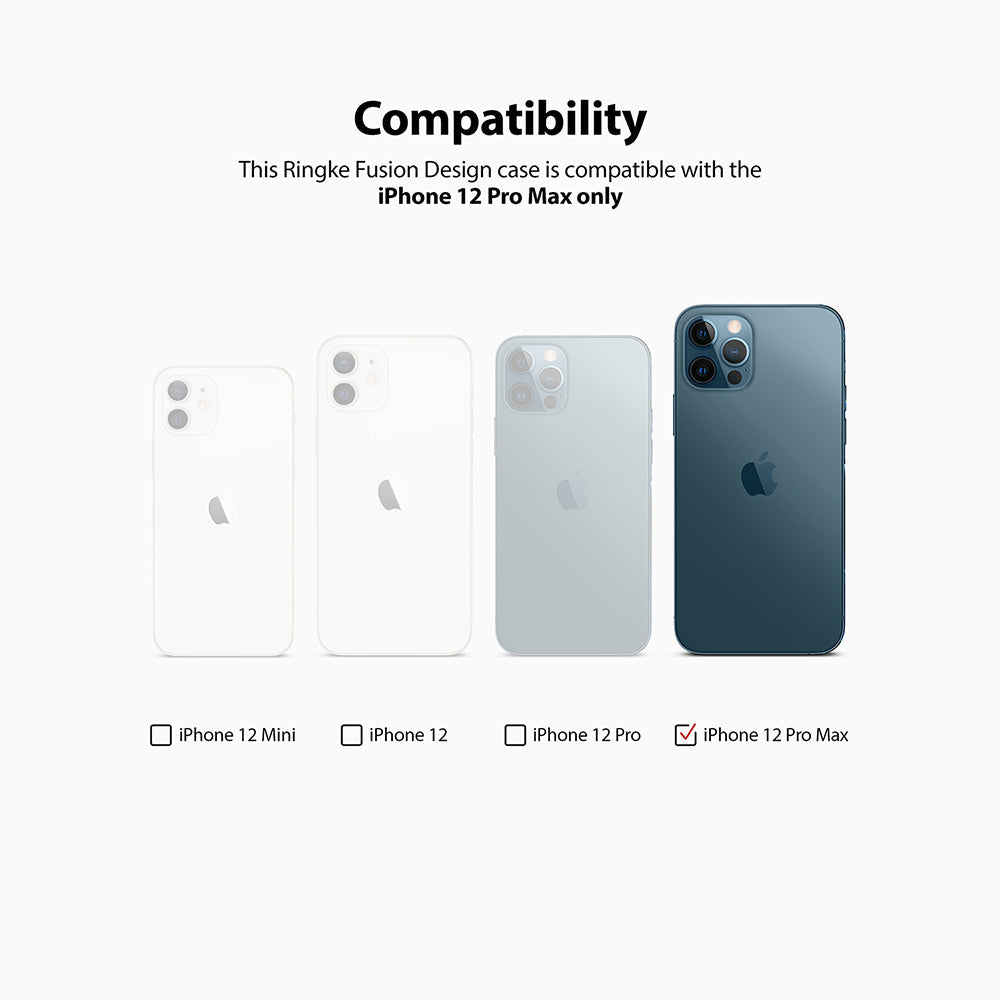 iPhone 12 Pro Max Case | Fusion Design Palette - Four iPhone 12 models shown with a checkmark only on the Pro Max.