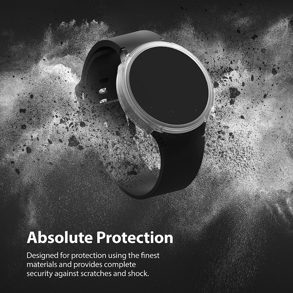 Galaxy Watch 4 (40mm) Case | Air Sports - Black watch with clear protective case surrounded by a dynamic dust explosion.