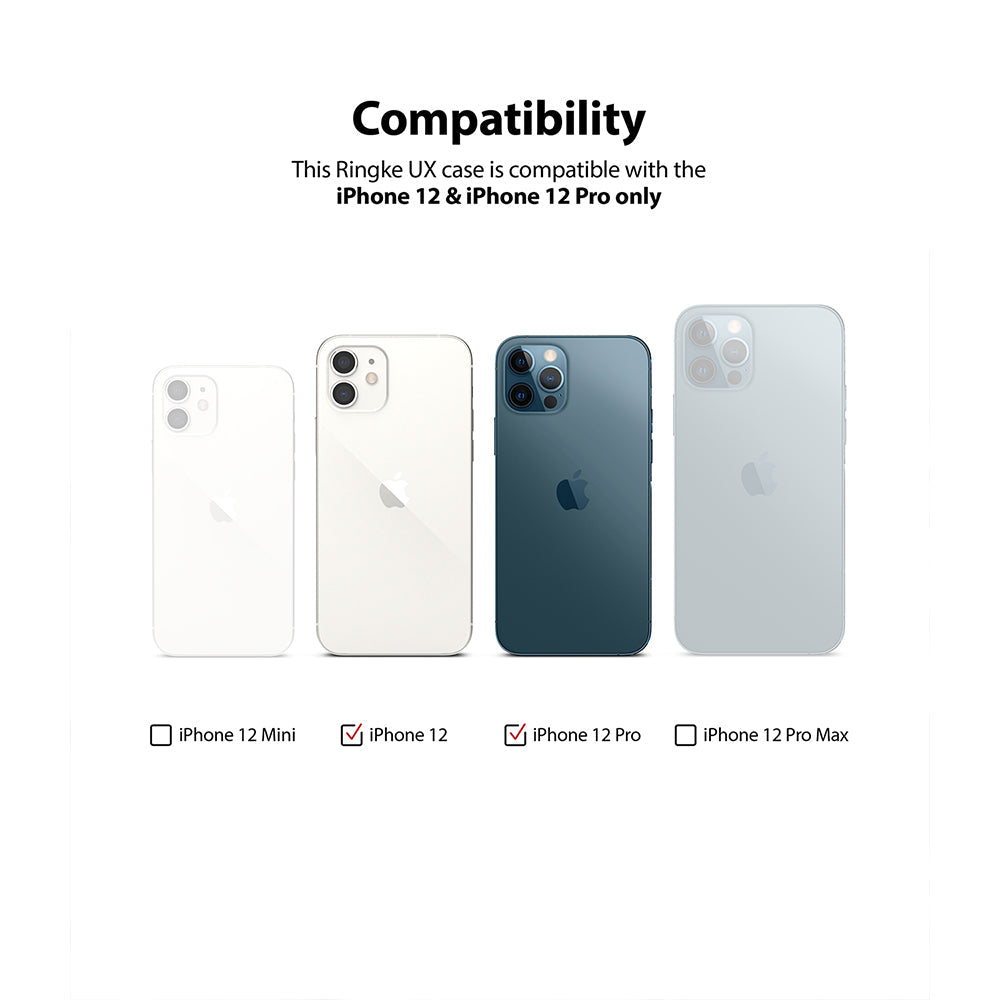 iPhone 12 / 12 Pro Case | Fusion Plus - Compatibility chart showing iPhone 12 and 12 Pro checked, excluding Mini and Pro Max.