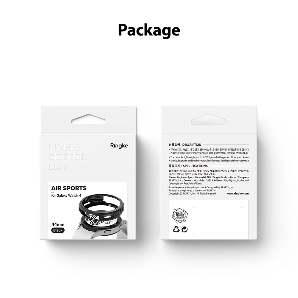 Galaxy Watch 4 (44mm) Case | Air Sports - Front and back view of the Ringke Air Sports packaging for Galaxy Watch 4.