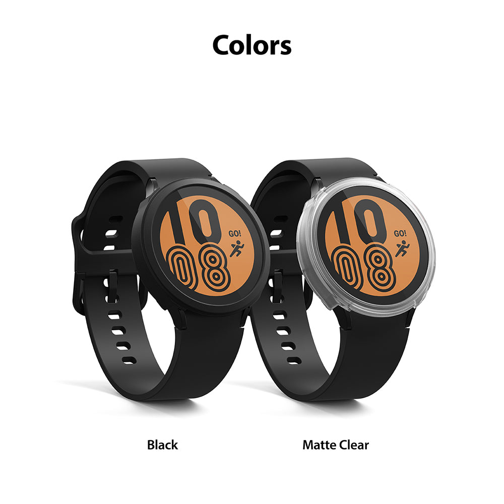 Galaxy Watch 4 (44mm) Case | Air Sports - Two Galaxy Watch 4 units with black and matte clear protective cases.