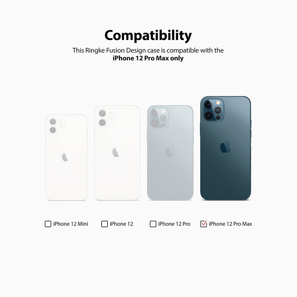 iPhone 12 Pro Max Case | Fusion Design Fruit - Comparison chart showing iPhone 12 models with a checkmark for the 12 Pro Max.