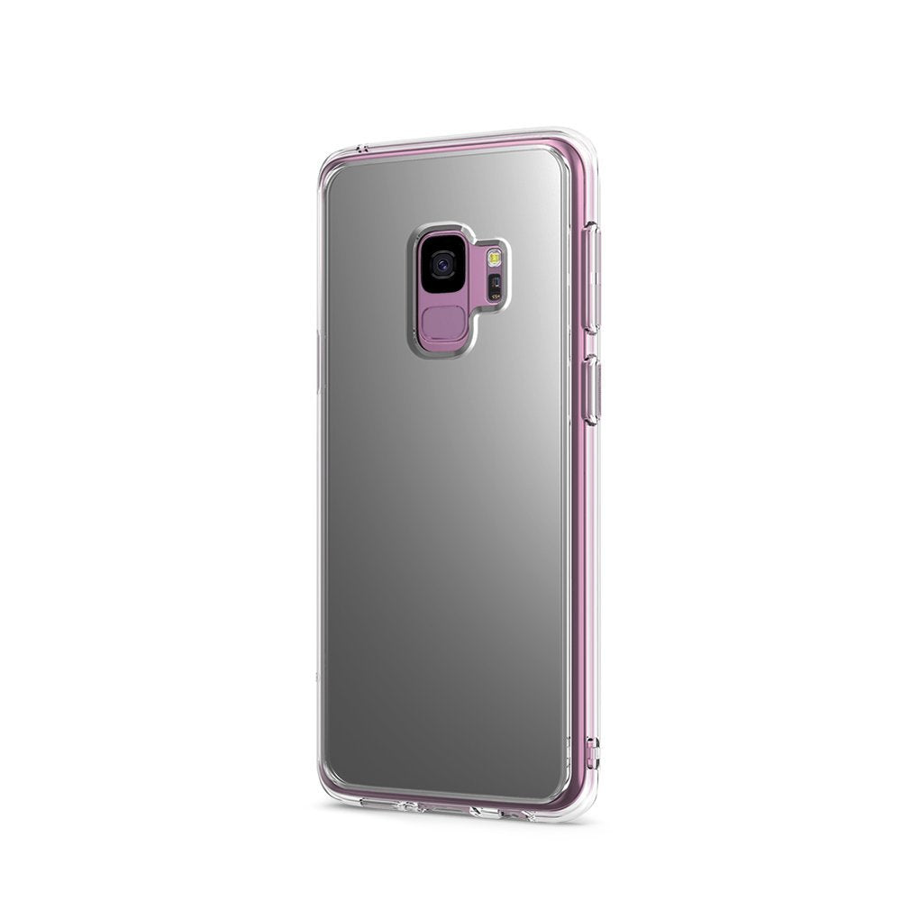 Galaxy S9 Case | Mirror - Silver - Reflective silver phone case with a clear bumper and camera cutout on a white background.