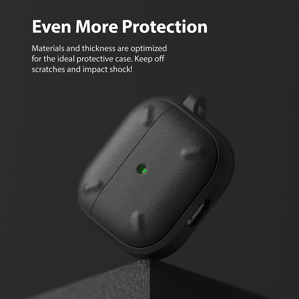 AirPods 3 Case | Onyx - Black textured protective case for AirPods 3 with a glowing green LED indicator on a dark background.
