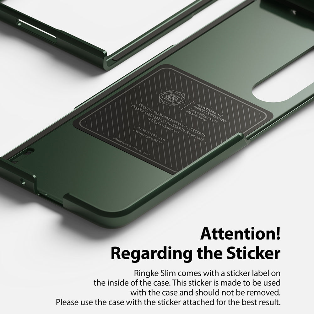 Galaxy Z Fold 3 Case | Slim - Dark green phone case interior showing a permanent adhesive sticker with brand text.