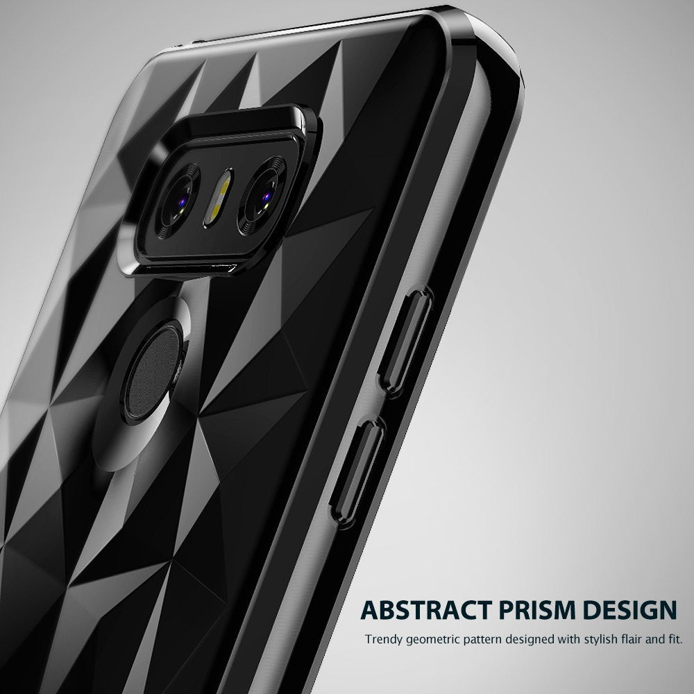 LG G6 Case | Air Prism - Black phone case with a glossy, 3D geometric prism pattern and cutouts for camera and buttons.