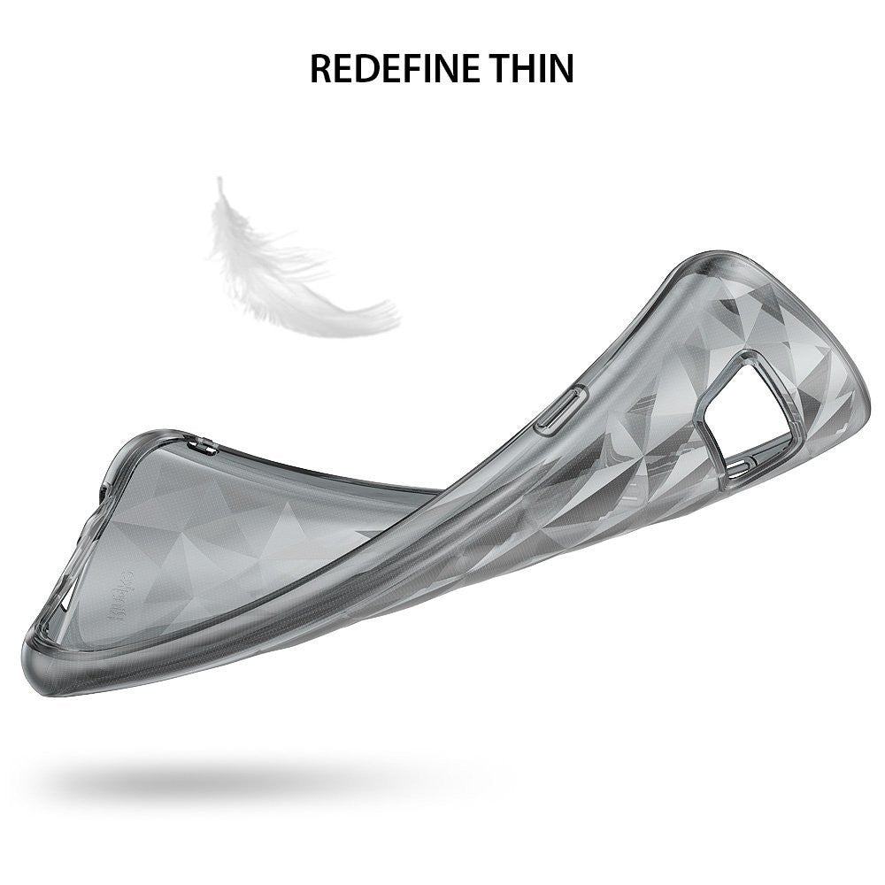 Galaxy S8 Case | Air Prism - A thin, translucent, geometric-patterned phone case floating next to a single white feather.