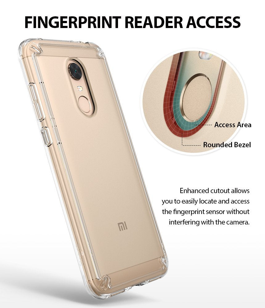 Redmi Note 5 / 5 Plus | Fusion - Clear phone case with a rounded bezel cutout for easy fingerprint sensor access.