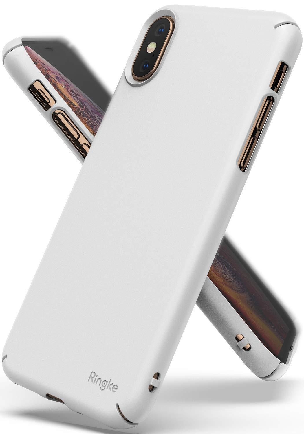 iPhone XS Case | Slim - Matte white slim-fit phone case for iPhone XS with precise cutouts and Ringke branding.