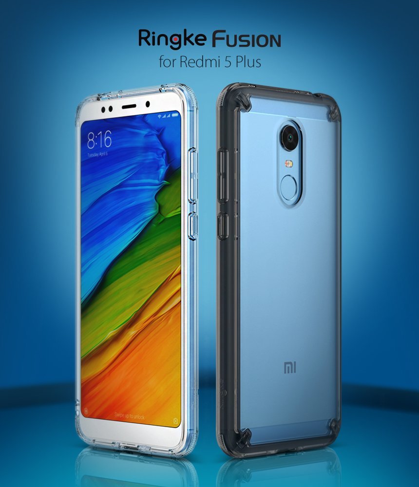 Redmi Note 5 / 5 Plus | Fusion - Front and back views of a Redmi 5 Plus in a clear Ringke Fusion protective case.