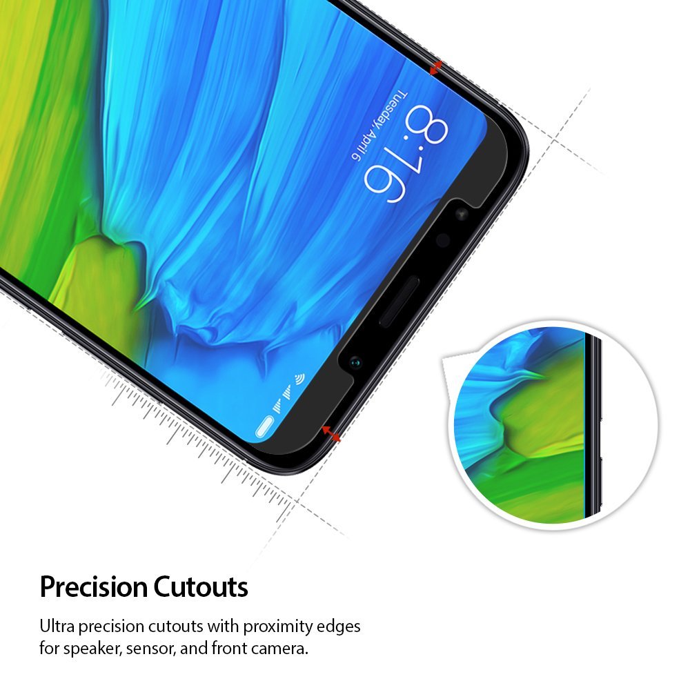 Redmi Note 5 / 5 Plus Screen Protector | Invisible Defender - Redmi Note 5 / 5 Plus Screen Protector - Close-up of phone screen showing precise cutouts for speaker and sensors.
