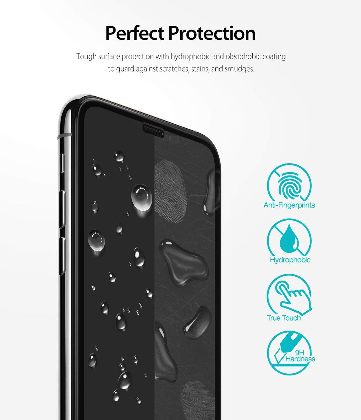 iPhone XS Screen Protector | Invisible Defender Glass - iPhone XS Screen Protector - Smartphone with water-repellent glass and icons for anti-fingerprint, hydrophobic, touch, and 9H.