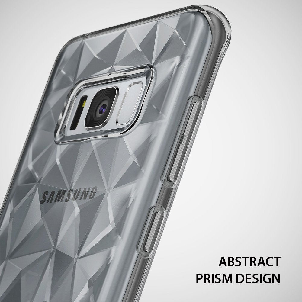 Galaxy S8 Case | Air Prism - Clear phone case with a geometric, faceted prism pattern on the back and camera cutout.