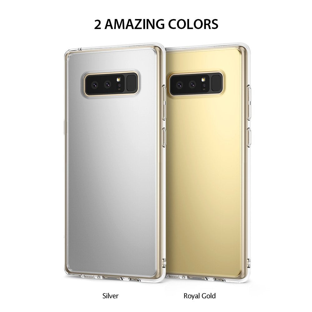 Galaxy Note 8 Case | Mirror - Two reflective Galaxy Note 8 cases in silver and royal gold standing side-by-side.
