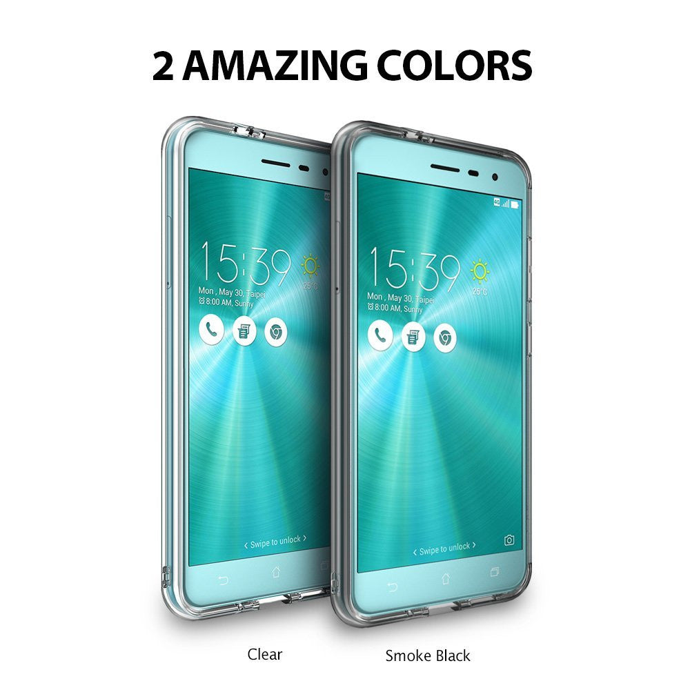 Zenfone 3 Case | Fusion - Two Zenfone 3 phones in clear and smoke black protective cases side by side.