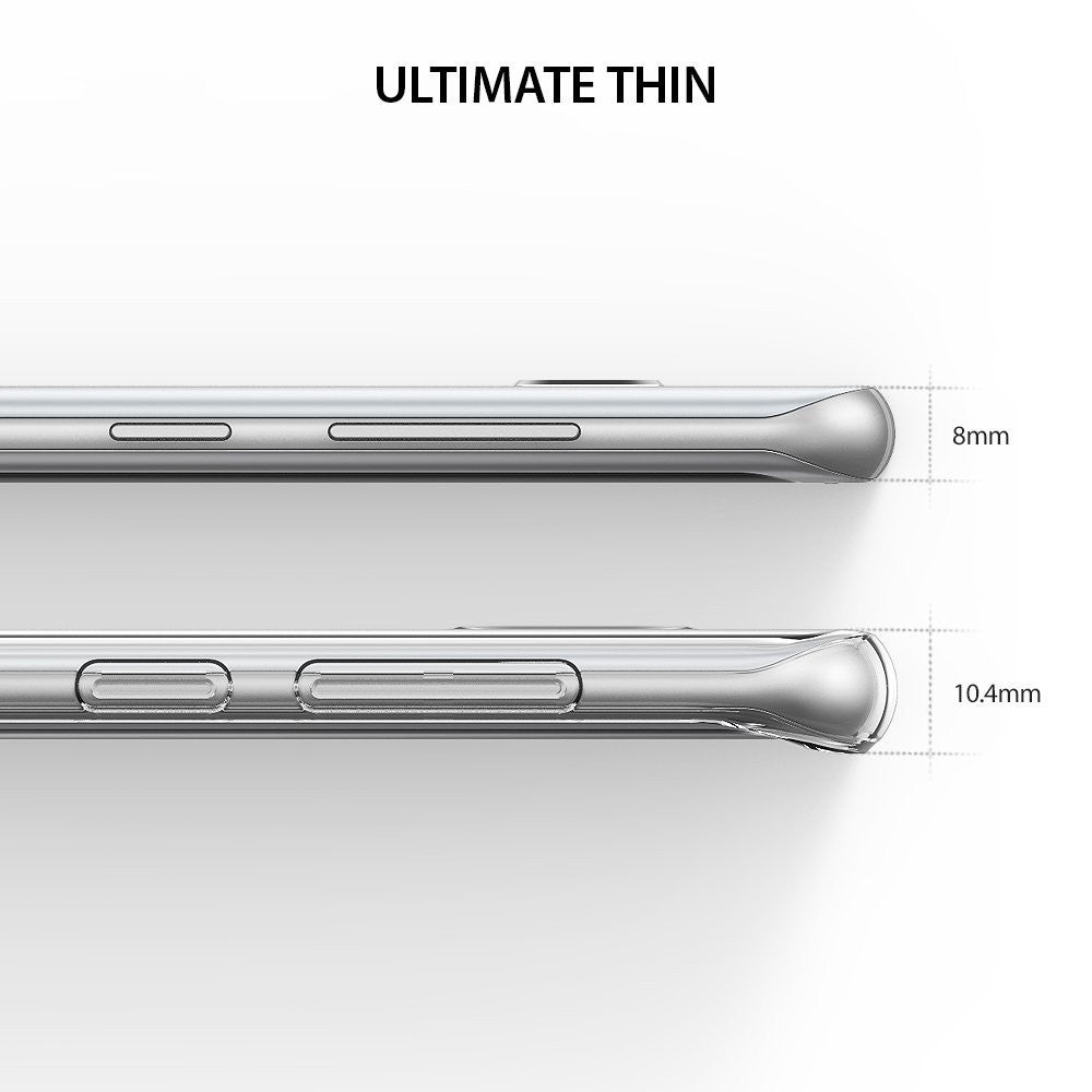 Galaxy S8 Case | Air - Side-by-side comparison showing an 8mm thin phone case versus a 10.4mm standard case.
