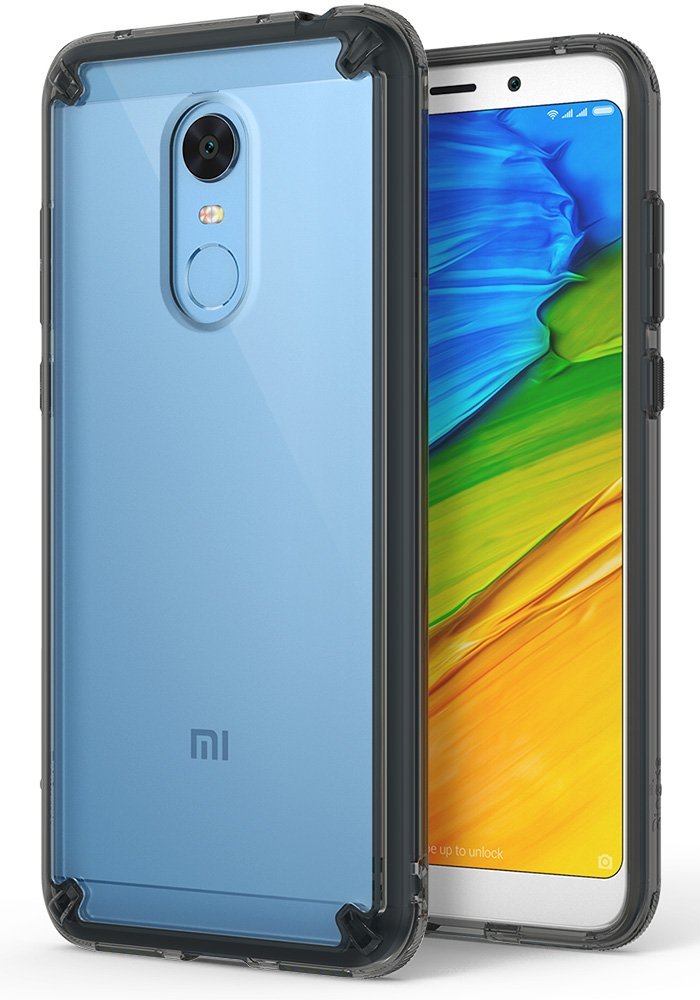 Redmi Note 5 / 5 Plus | Fusion - A light blue smartphone in a clear, shock-absorbent protective case with reinforced corners.