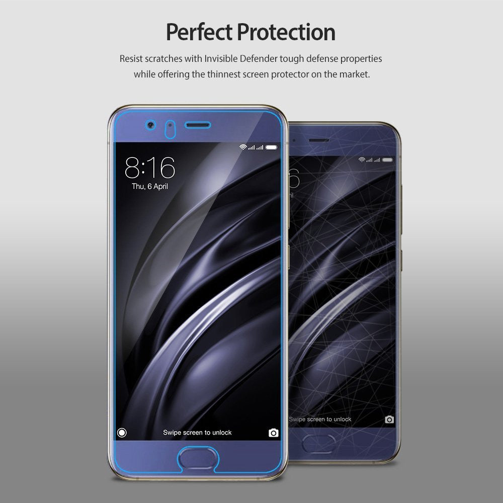 Xiaomi Mi 6 Screen Protector | Invisible Defender - Xiaomi Mi 6 Screen Protector - Two smartphones side-by-side, one with a clear screen protector and one showing scratches.