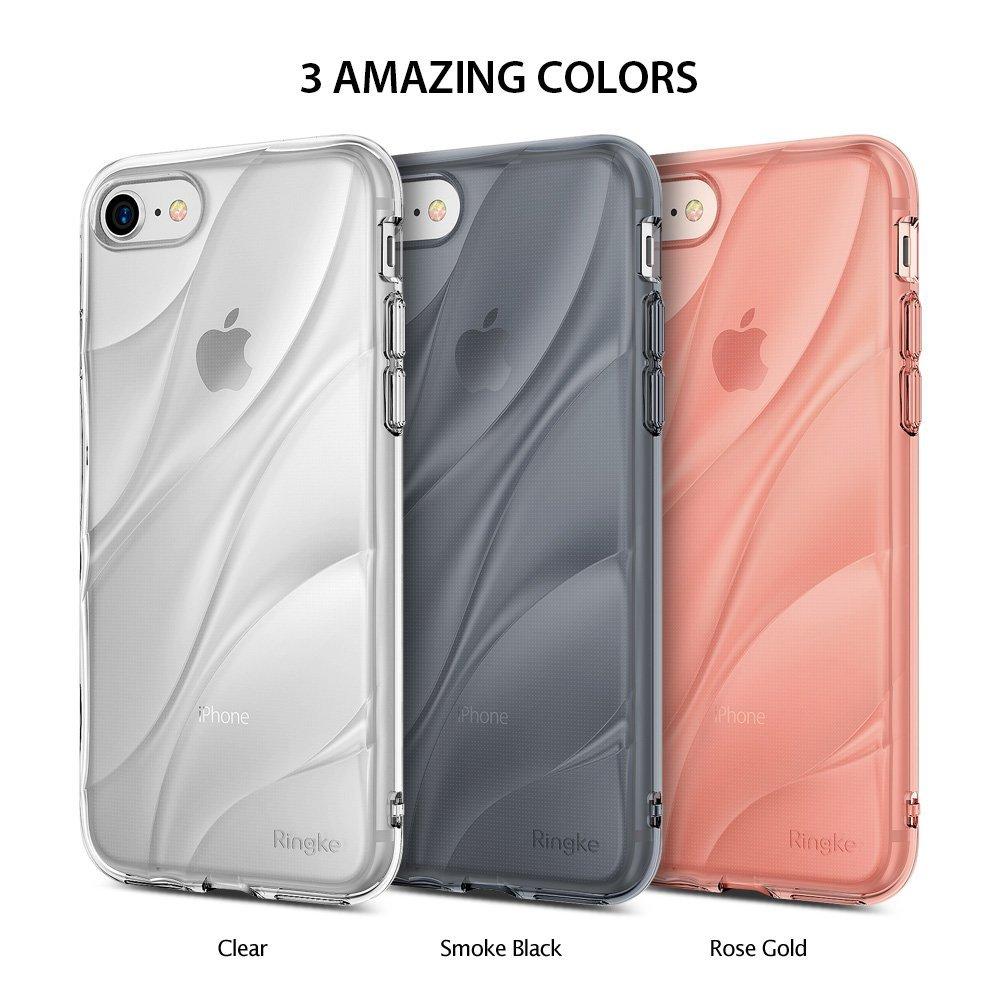 iPhone 8 / 7 / SE 2020 Case | Flow - Three translucent phone cases in clear, smoke black, and rose gold with wavy designs.