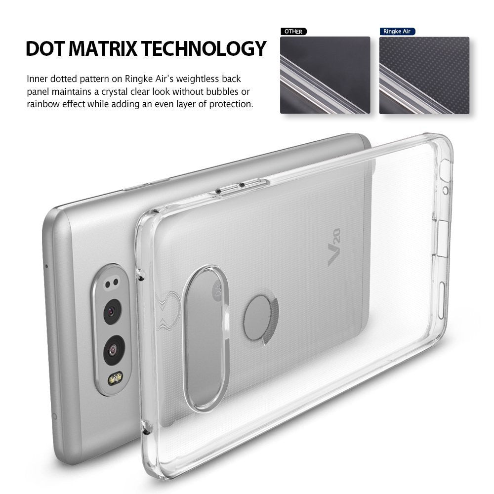 LG V20 Case | Air - Clear phone case with dot matrix pattern shown next to an LG V20 smartphone.