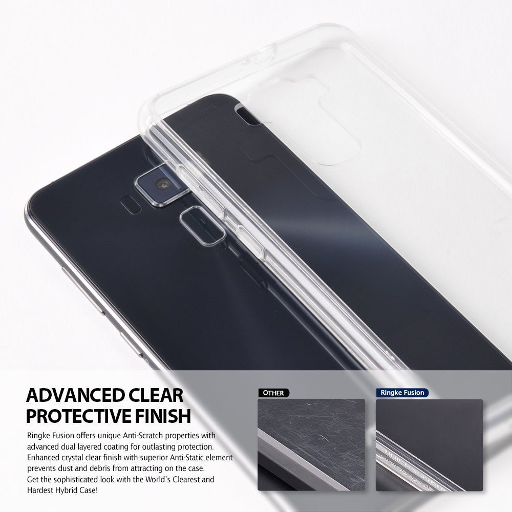 Zenfone 3 Case | Fusion - A clear protective phone case partially covering a dark smartphone, highlighting its transparent design.