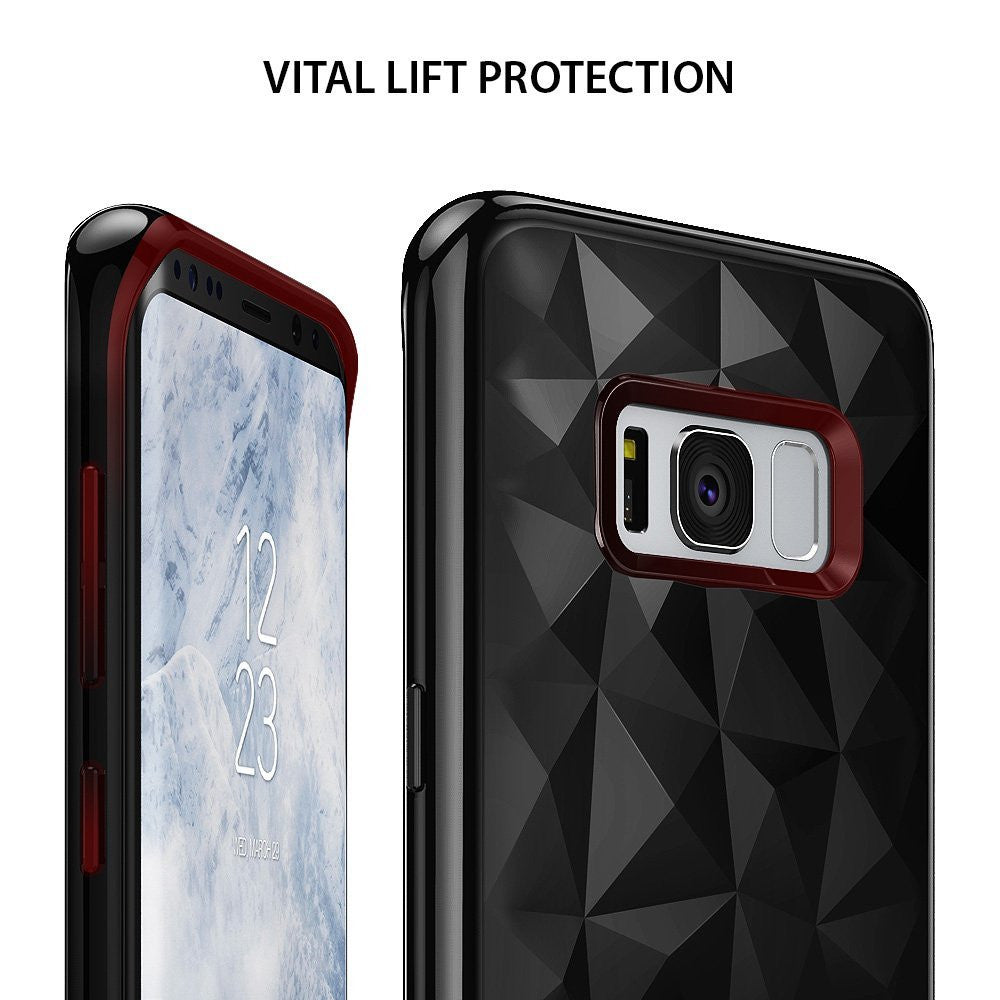 Galaxy S8 Plus Case | Air Prism - Black phone case with geometric pattern and raised edges for screen and camera protection.