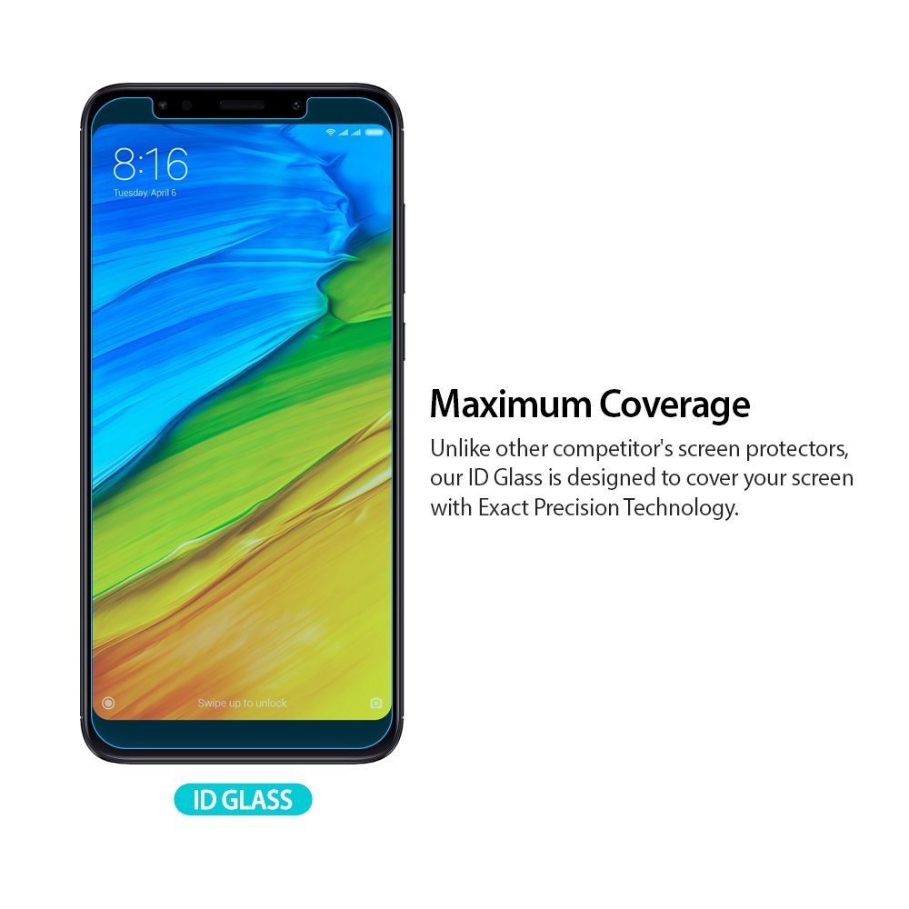 Redmi Note 5 / 5 Plus Screen Protector | Invisible Defender - Redmi Note 5 / 5 Plus Screen Protector - Smartphone with edge-to-edge glass protector and Maximum Coverage text.
