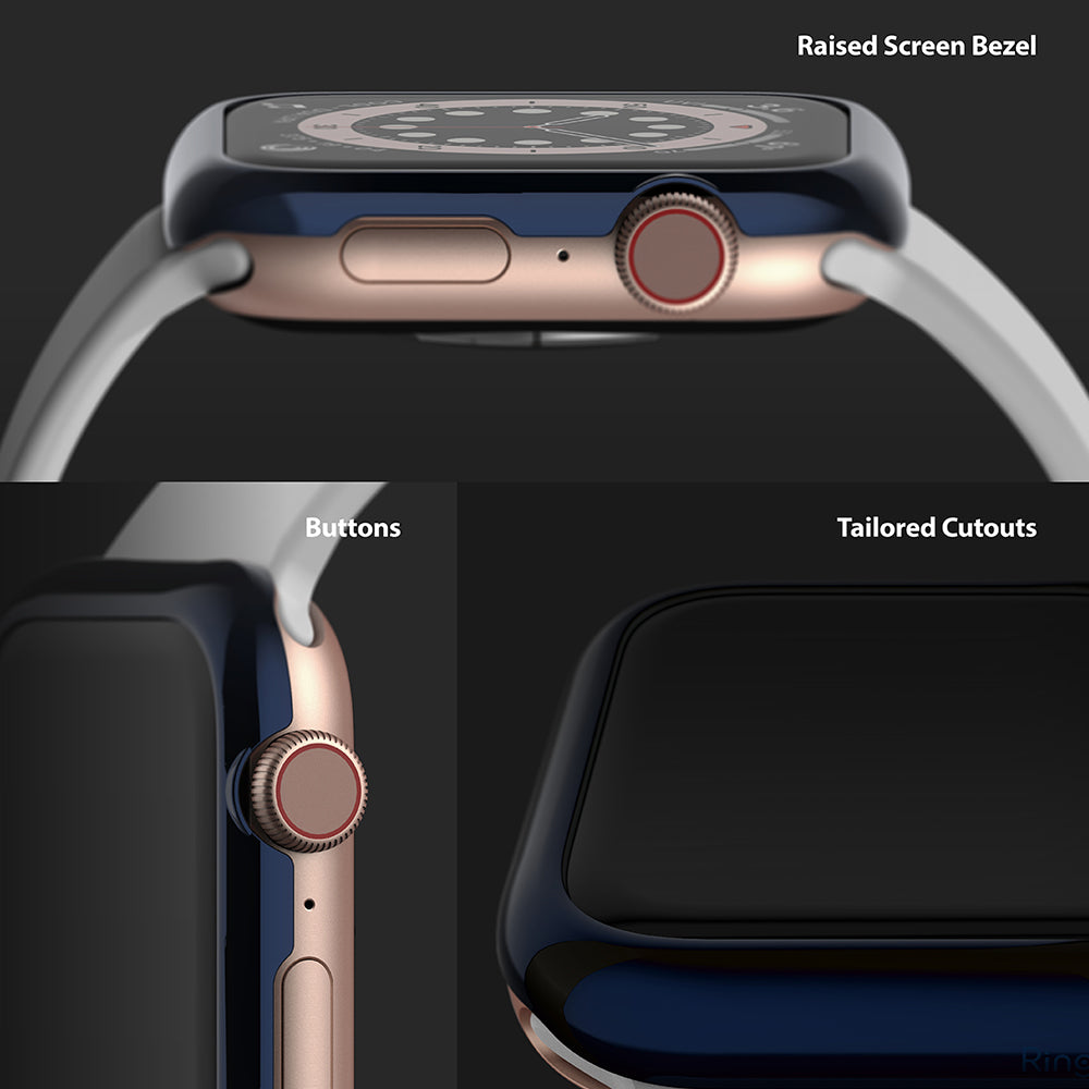 Apple Watch Series 6 / 5 / 4 / SE (40mm) | Bezel Styling - Close-up views of a protective watch case showing raised edges.