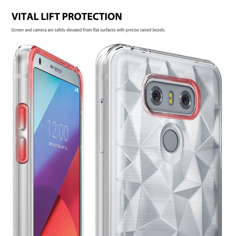 LG G6 Case | Air Prism - Clear phone case with geometric pattern, red accents, and raised bezels for screen and camera protection.