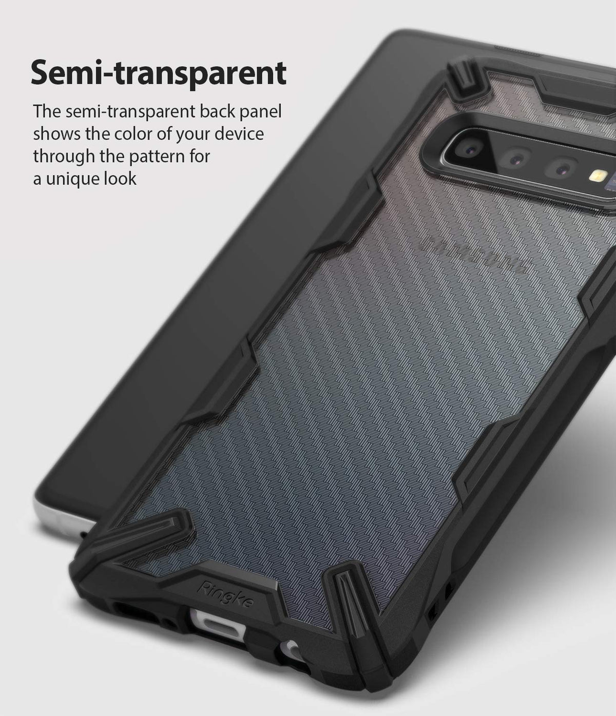 Galaxy S10 Case | Fusion-X Design - Semi-transparent phone case with a textured back panel and black reinforced frame.