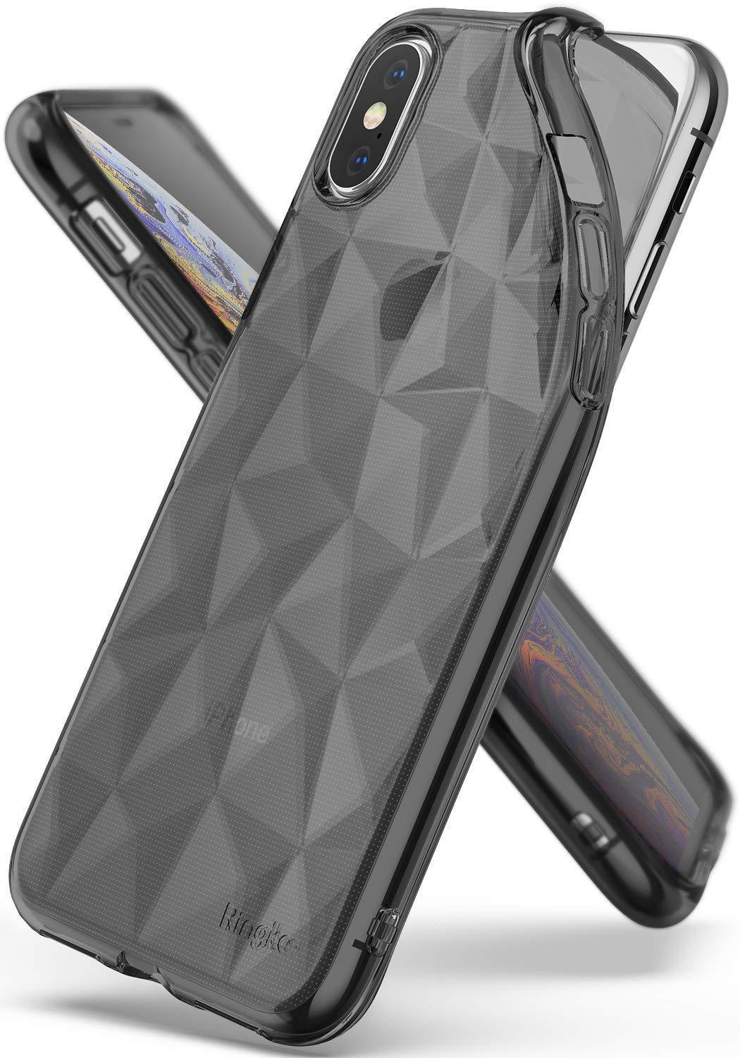 iPhone XS Case | Air Prism - Transparent black phone case with a geometric prism pattern and Ringke branding.