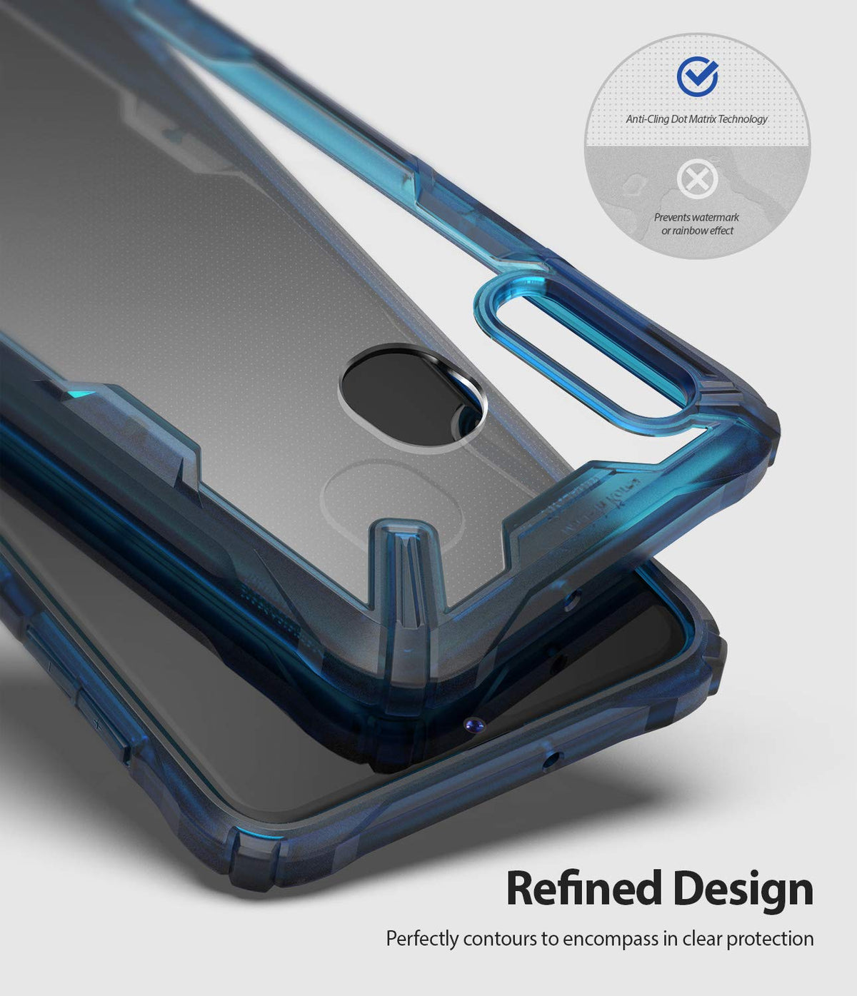 Galaxy A20 Case | Fusion-X - Blue rugged phone case with clear back and dot matrix technology to prevent watermarks.