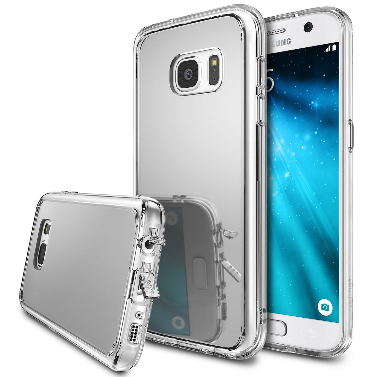 Galaxy S7 Case | Mirror - Reflective silver mirror phone case shown from back and side angles on a Galaxy S7 smartphone.