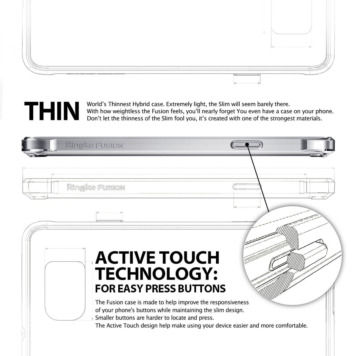 Galaxy Alpha Case | Fusion - Thin, clear phone case with Active Touch button technology shown in a detailed cross-section.