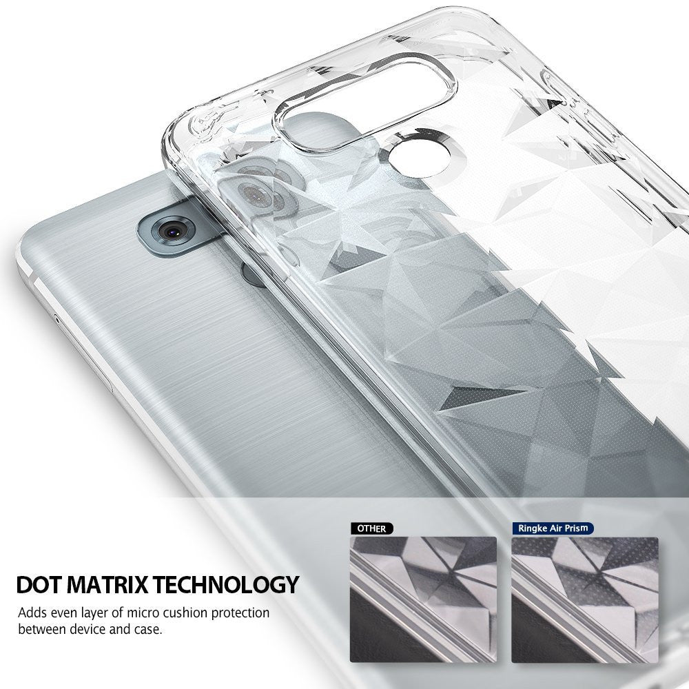 LG G6 Case | Air Prism - Clear geometric prism-patterned phone case partially covering a silver LG G6 smartphone.
